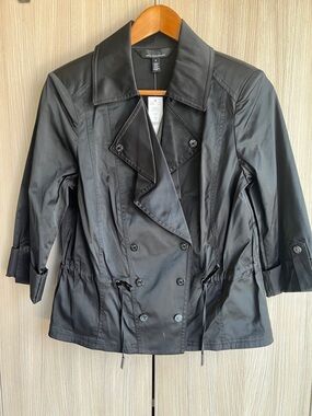 White House Black Market Black Double-Breasted Trench Coat